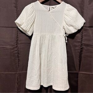H&M Girls Cream Seersucker Dress Balloon Sleeve Size 6X